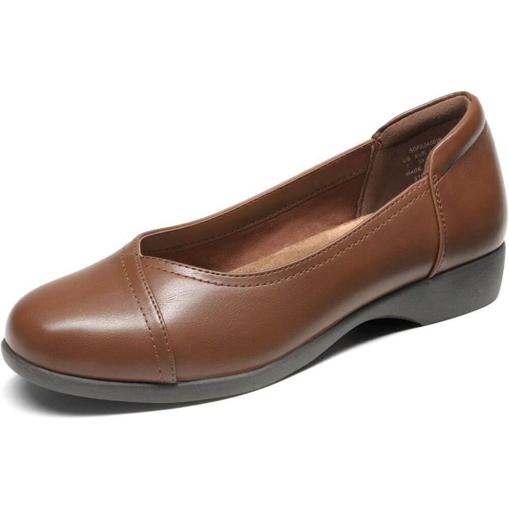 Dream Pairs Women's Brown Polyurethane (PU) Low Wedge Heels Ballet Flats